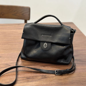 Artistic Handcrafted Vegetable Tanned Leather Crossbody Bag Womens Handbag Soft Handle Single Shoulder Bag Retro Style