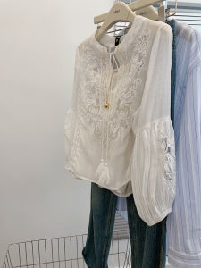 Elegant White Butterfly Knot Shirt Womens Small Design Sense New Chinese Style Top High-End Feeling Personality Small Shirt