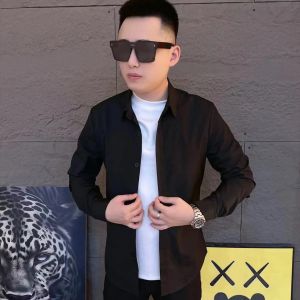 Mens Slim Fit Long Sleeve Shirt Casual Black High End Feel Spring Autumn New Style Fashionable Versatile Button down Collar