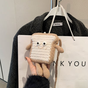 Mini Knitted Wool Crossbody Bag for Women Casual Style Toast Shape Versatile Coin Purse Single Shoulder Strap Soft Handbag