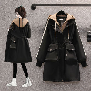 Spring & Fall plus Size Trench Coat Female K-style New Arrival Fake Two-Piece Mid Length Long Length Loose Slimming Belly-Covered Casual Hooded Coat Tide