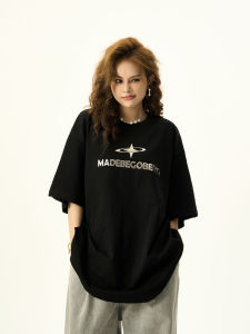 เสื้อยืดแขนสั้นผู้ชายผู้หญิงรักแบบอเมริกันดีไซน์โลหะ ทรงหลวม ทรงเข้ารูป สไตล์วินเทจ เสื้อตัวบนแฟชั่นฤดูร้อน