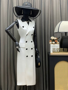 Váy Dài Cạp Cao Bằng Vải Satin Acetate Không Tay Màu Đen Thanh Lịch Mùa Hè Mới Váy Vest Nữ Thanh Lịch