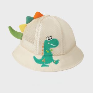 Summer Kids Bucket Hat Cute Dinosaur Cartoon Sun Hat for Boys Girls Wide Brim Outdoor Beach Hat With Adjustable Chin Strap