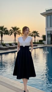 Thời Trang Thiết Kế E.Xinh.Váy thiết kếváy công sở thanh lịch sang trọng.Váy tay dơi cổ V phối tùng xoè bổ mảnh trẻ trungdiễu chỉ trắng nổi bật tỉ mỉ.Phù hợp đi làmđi tiệcđi chơi...
