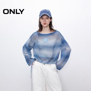 Loose Shoulder round Neck Knitted Sweater Womens Drawstring Design Fashion Gradient Style Commute Soft Polyester Fiber