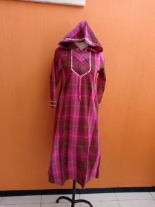 atasan gamis wanita pink kotak PITODITO cewek S anak 12 13 thn blouse hoodie