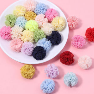 25mm Polyester Lace Ball Gauze Elastic Flower Pompoms Craft Plush Mesh Pendant for DIY Hairpins Sewing Decoration Accessories