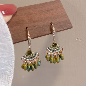 ต่างหูโบว์หยดน้ำสีเขียวสไตล์โบฮีเมียน ต่างหูสไตล์ชาติพันธุ์ ต่างหูโลหะผสม ต่างหูสำหรับวันหยุด ต่างหูสำหรับผู้หญิง