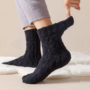 【♡Lovely girls house♡】Coral Fleece Plus Thick Winter Warm Velvet Socks for Men Fluffy Floor Sleeping Middle Tube Sock