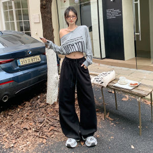 Grey Casual Loose Wide Leg Sweatpants Women High Waist Comfortable Lazy Style Slimming Drapey Banana Pants Trendy Knife Pants