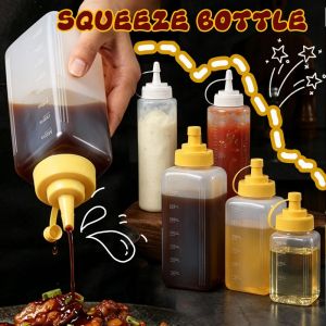 800ML Large Mouth Squeeze Sauce Bottle Food‑Grade PET Dustproof Kitchen Seasoning Salad Sauce Olive Oil Bottle