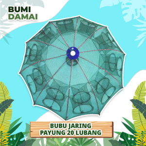 Bumi Damai Perangkap Bubu Payung 20 Lubang Alat Jaring Pancing Jala Ikan Udang Kepiting Lele Lobster Sungai Laut Danau Fish Trap Net