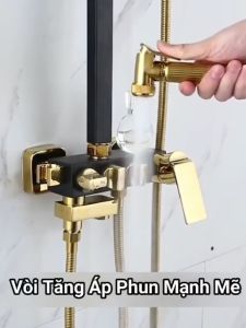 Bộ sen cây tắm đứng nóng lạnh HODABOSS cao cấp màu vàng đenSen cây củ sen bằng đồng nguyên khối