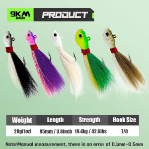 9KM DWLIFE | 9KM Bucktail Jigs Head Hook 5pcs Fish Hair Jig Swimbait Deer Hair Hooks Surf Fishing for Walleye Striper Saltwater Freshwater