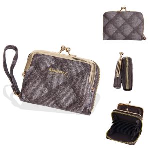 Baellerry Mini Ví Kẻ Sọc Cho Nữ Đa Năng Dễ Thương Dây Kéo Ví Thời Trang ID Thẻ Tín Dụng Đựng Tiền Xu Bảo Quản Da PU