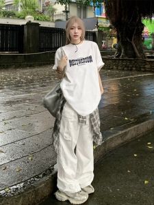 American High Street Cotton White Short Sleeve T-Shirt Female Trendy Summer Loose and Idle Stylish Niche Style Top Half Sleeve