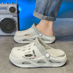 Mens Sporty Summer Outdoor Thick-Heeled Slippers Anti-Slip Odor-Resistant Beach Driving Clog Shoes Simple Style EVA Material