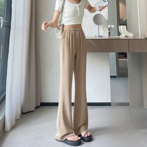 YAMIANNV | High Waist Wide Leg Pants Womens Ice Silk Drapey Slimming Suit Bottoms 175CM Summer Elastic Loose Fit Trousers