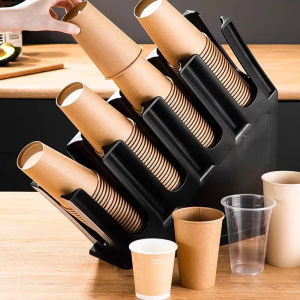4 Stacks Portable Disposable Paper Cup Lid Holder Dispenser Coffee Drink Cafe Cup Buffet Stand Rack Storage Restaurant Bar Tool