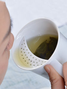 แก้วดื่มชาเซรามิคดินเผาลายมือทำด้วยมือพร้อมฝากรองรับน้ำชาแยกจากใบชาสำหรับใช้ในออฟฟิศและบ้าน แก้วดื่มชาแบบเขียนชื่อ