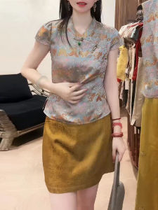 Shalldoer | Áo thun polo cổ tròn tay ngắn mùa hè 2025 Áo và váy hai mảnh họa tiết bướm và hoa màu sắc sang trọng và tươi mới