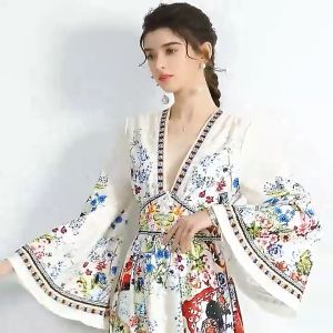 Dress Maxi Wanita Lengan Panjang Motif Bunga Cantik Mister Meow