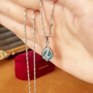 Huitan Romantic Sky Blue Water Drop Cubic Zirconia Necklace Women Engagement Wedding Luxury Neck Accessories Statement Jewelry