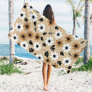 beige daisy flower Quick Drying Microfiber Beach Towel Lightweight for Swimming Camping Yoga - Bath Towel