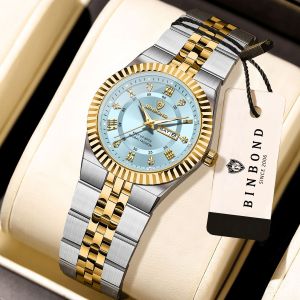Đồng hồ cho doanh nhân binbond cho không thấm nước cho nữ bằng thép không gỉ sang trọng đồng hồ Quartz có lịch Kim cương