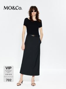 MO&Co. | UPF40+ Sun Protection Fake Two-Piece Round Neck Short Sleeve High Waist Black Dress