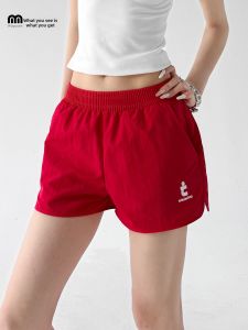 MUYUZI | Slimming High Waist Loose Quick-Dry Red Sport Shorts Women