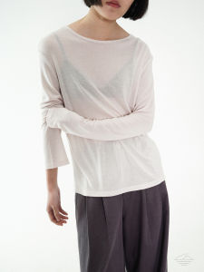 Modello Lightweight Woolen T-Shirt Knitted Loose Long Sleeve Soft Pink Top Korean Style Commute Pure Color Summer Wear