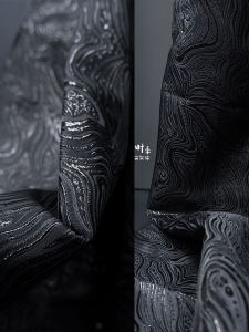 Black Shiny Water Wave Stripes DIY Doll Clothing Outerwear Skirt Material Fabric