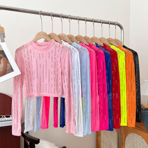 Thời Trang Cay Cô Gái Cổ Tròn Dài Tay Áo Sơ Mi Đế Nữ Trang Phục Thời Trang Đa Năng Có Thêu