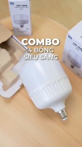 【100W】Combo 4 bóng đèn LED siêu sáng 80W 100W - Ánh sáng trắng | Tiết kiệm điện & chống nước