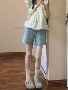 QIANCHANGNAAI | Casual American Street Light Wash Wide Leg Shorts A-Shape High Waist