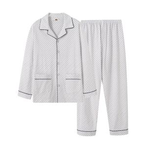 Thickened Pure Cotton Long Sleeve Mens Sleepwear Set Autumn Winter Spring Cotton Pajamas Open Front Cardigan Style Home Clothes