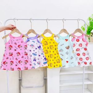 (9-40kg) Set 5 váy yếm hai dây chất tăm lạnh mềm mát hình in siêu dễ thương cho bé gái từ mặc đi học đi chơi Mẫu 2