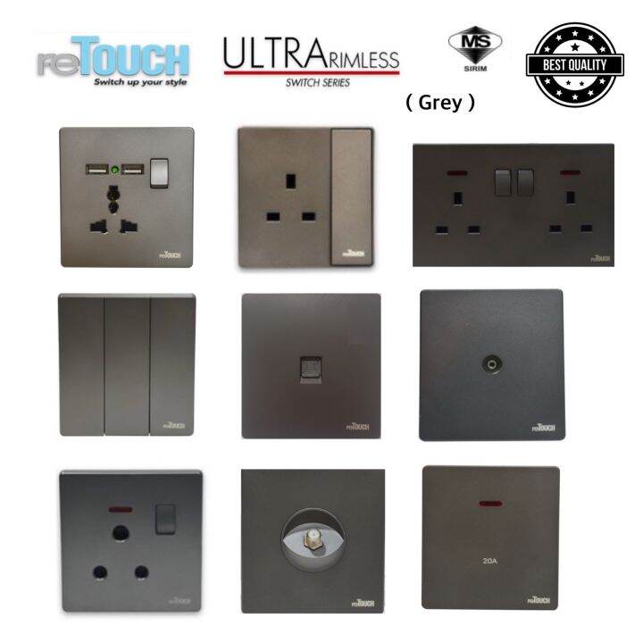 [Sirim] [Grey] reTouch Ultra Rimless switches & socket 1/2/3/4 gang 13A ...