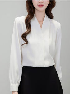 YAOMUHUA | French Elegant White V-Neck Shirt Womens Business Casual