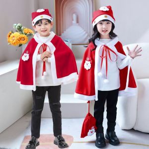 Christmas Clothing Kids Kindergarten Children Boys and Girls Red Cloak Santa Claus Dress up Shawl Cape