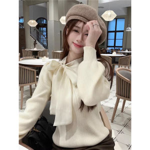 Korean Style Sweet and Spicy Style Inner Bottoming Shirt Female 2024 Fall/Winter Slim Short Bows Soft Girl Beautiful Knitting Sweater