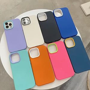 Tri-Town 3 in 1 Shockproof Phone Case For iPhone 13 12 11 14 15 Pro Max XR XS X 8 7 Plus SE 2020 Liquid Silicone PC Phone Casing Soft Cover Shell