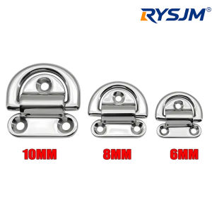 RYSJM | 6/8/10MM Folding Deck Pad Eyes Lashing D Ring Tie Down Stainless Steel Mirror Polish Cleat Marine Accessory for Yacht Boat Truck