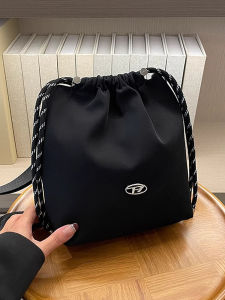 Waterproof Oxford Cloth Bucket Bag Drawstring Crossbody Bag Womens New 2025 Versatile INS Black Casual Fashion Handbag