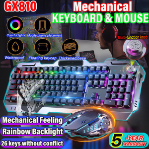 👍2025 upgraded model🔥GX810 Mechanical keyboard/mouse Set 104 KEYS ANTI-CONFLICT KEYBOARD LED Colorful lighting effect Metal Panel Suspended keycap Multimedia Knob FOR OFFICE HOME