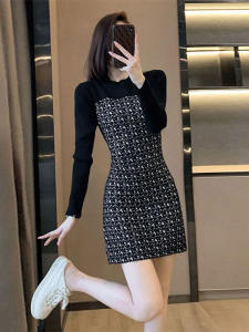 Fancy French Style Tight Waist Knitting Dress Womens Autumn New Arrival Slim Fit Slimming Long Sleeves Fake Two-Piece Temperament Dress