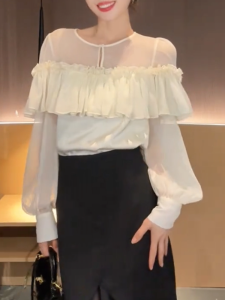QINGNAER | Ruffle Design Big Size Loose Fitting Shirts