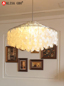 Modern Luxury French Style Shell Chandelier Verpan Dining Room Bedroom Hallway Iron Art Pendant Light with LED Source Iron Base